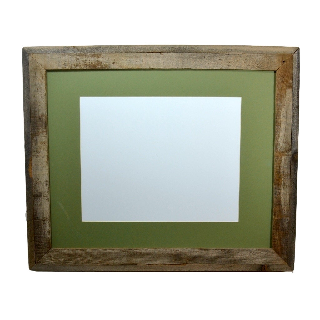 Gallery style natural wood 16x20 frame with green 11x14 mat