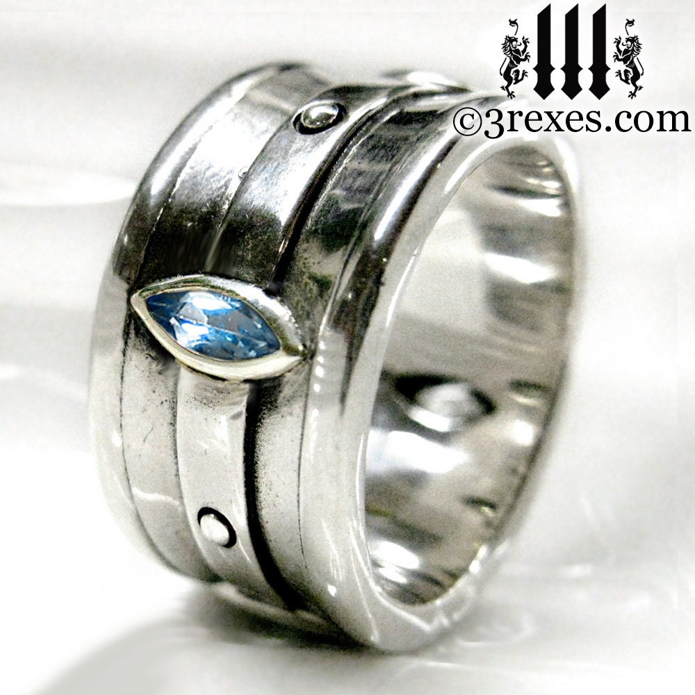 Mens Wedding Ring Gothic Engagement Band Blue Topaz Moorish