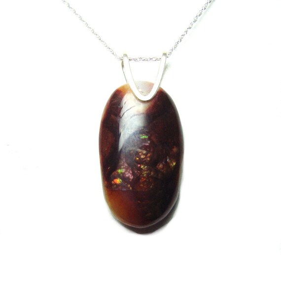 Fire Agate sterling silver pendant with chain