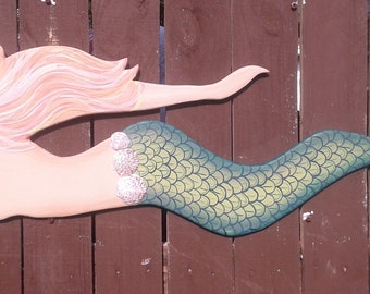 Wooden Mermaid Wall Hanging mermaid wood cut-out 39 inches long ready to paint mosaic or Wooden Mermaid Wall Hanging mermaid wood cut-out 39 inches long ready to paint mosaic or