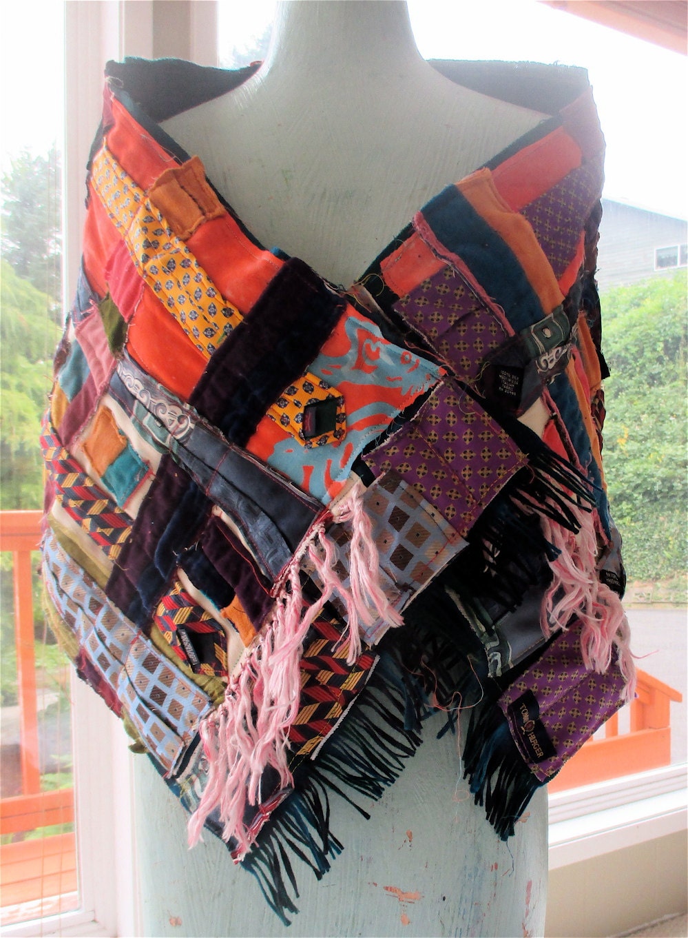 Velvet & Silk Crazy Quilt Wrap SCARF Random FABRIC Scraps