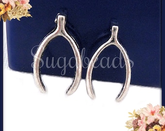 15 Antiqued Silver Wish Bone Charms 16mm, Wish Bones, PS140