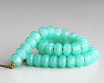 50 Milky Seafoam 3x5mm Faceted Rondelles - Czech Glass Beads
