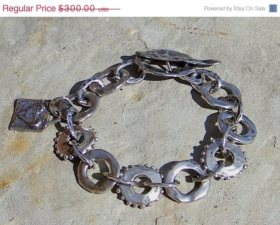 SALE Artisan Jewelry Textured Link Sterling Silver Bracelet ...