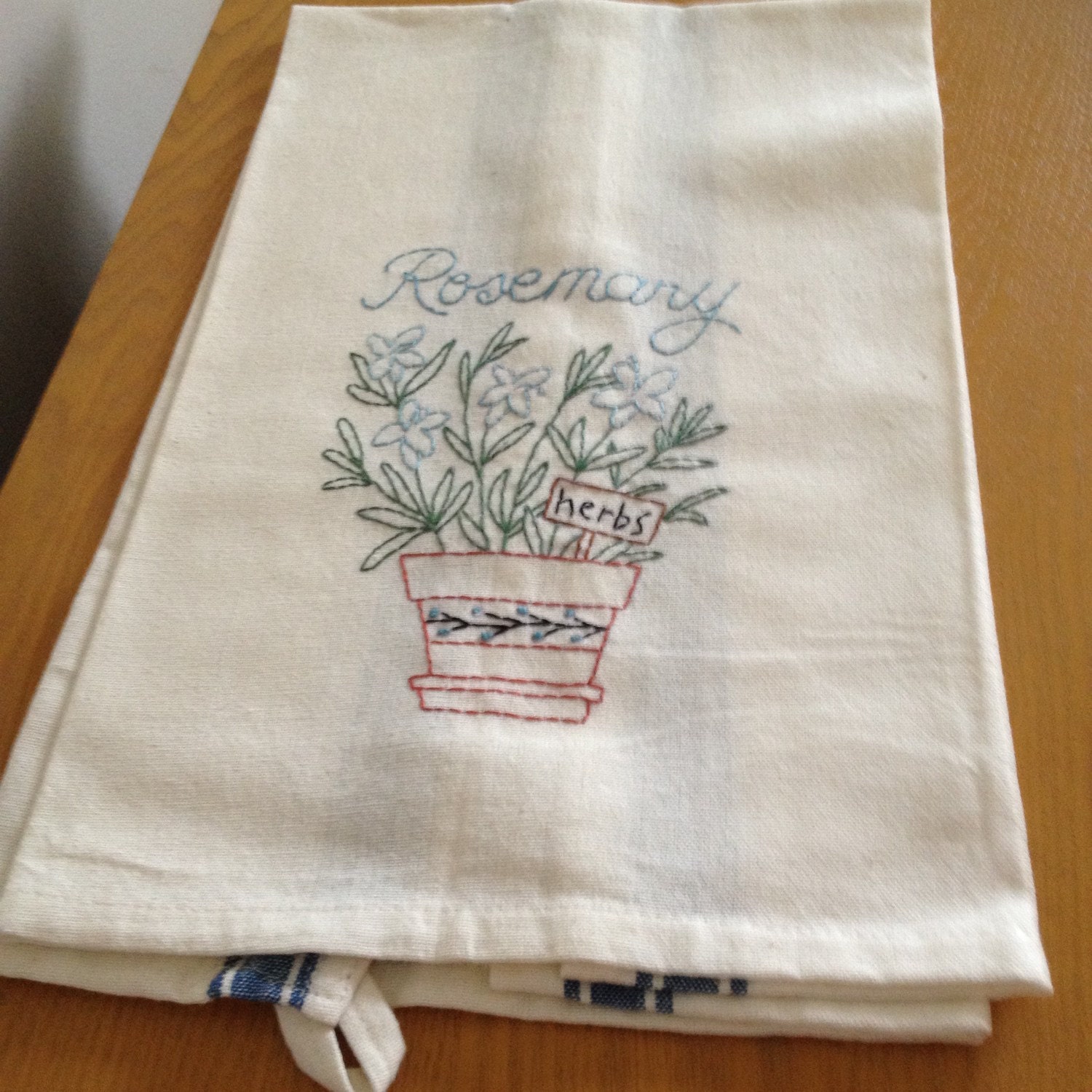 Hand Embroidered Flour Sack Tea Towel by