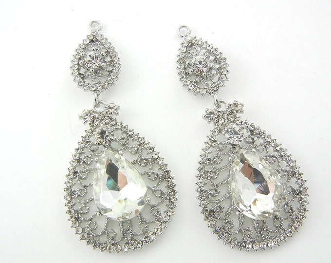 Pair of Crystal Filigree Teardrop Drop Charms