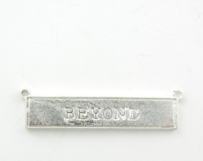 Double Link Bar Pendant One Side Says "Beyond" the Other Says "Infinity" Silver-tone