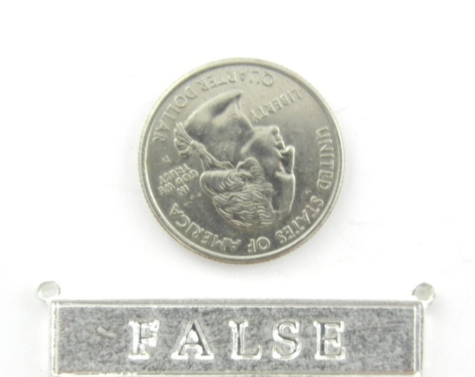 Double Link Bar Pendant Front Says "True" Back Says "False" Silver-tone