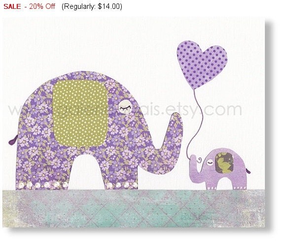 Baby Room Decor - Nursery Art - kids wall art - children wall art - Elephant - I Love You Mommy print by GalerieAnais by GalerieAnais