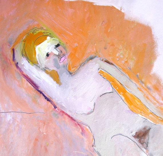 Nude Reclining Original oil and acrylic painting on paper