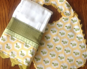 Classic Turtle Bib and Burp Cloth Set - LAST ONE