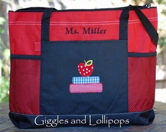 Personalized large zippered teacher tote gift tote bag