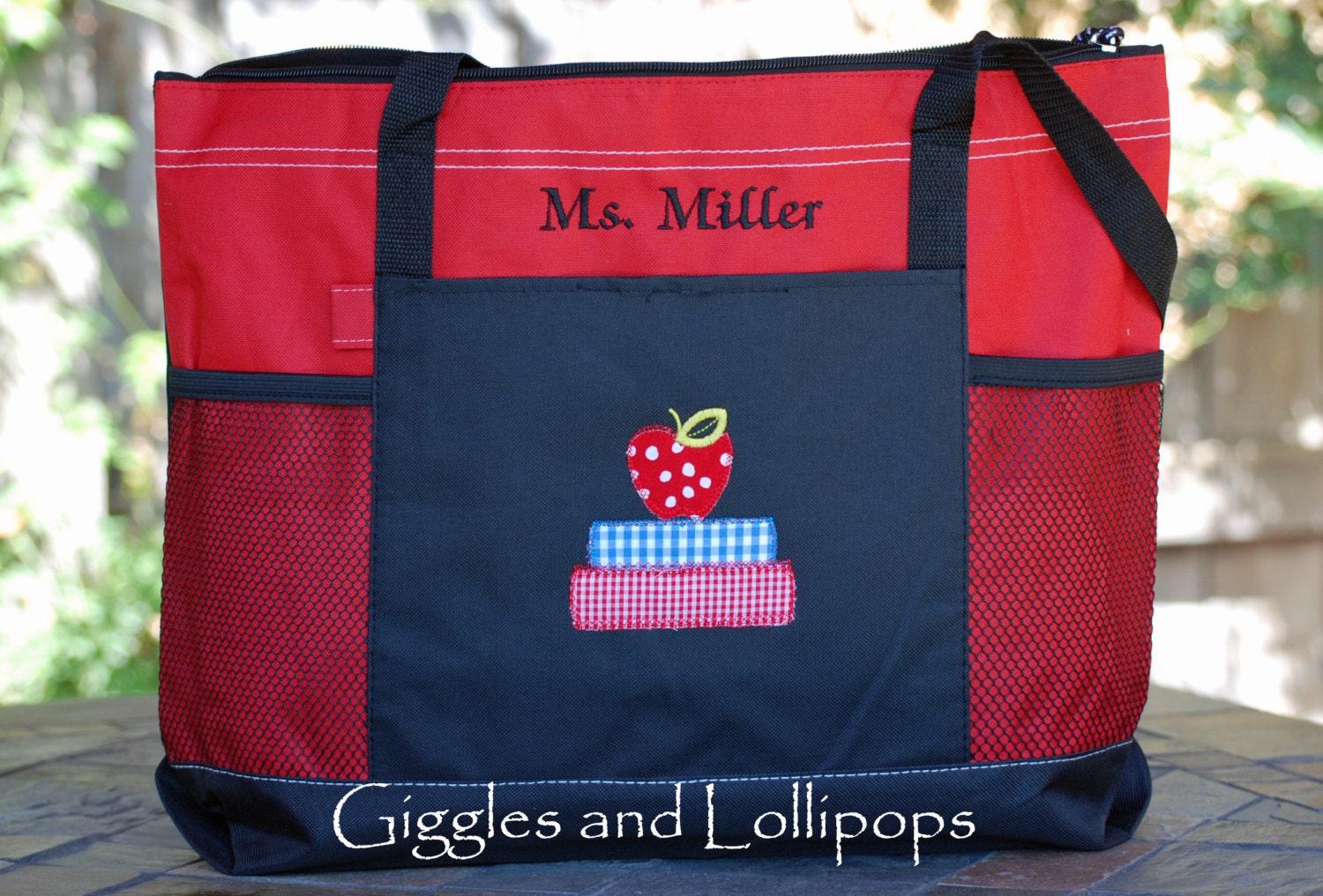Personalized large zippered teacher tote gift tote bag