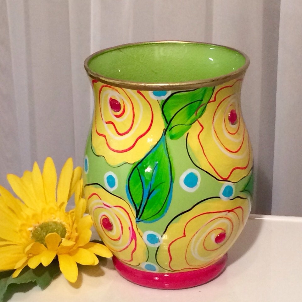 Painted glass vase black and white by MicheleSpragueDesign on Etsy