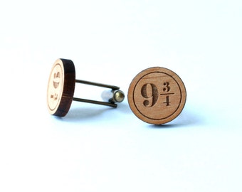 Harry Potter cufflinks and tie tack/lapel pin set - Platform 9 3/4 Deathly Hallows