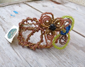 Handmade in France Big floral bouquet on beaded wires bracelet