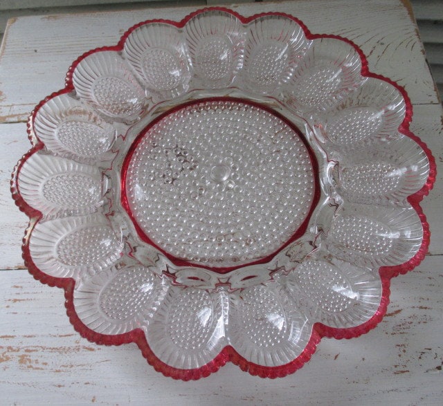 ViNTaGe HoBNaiL CLeaR GLass DeViLeD EGG PLaTTeR/SeRViNG DiSH – HoRS D ...