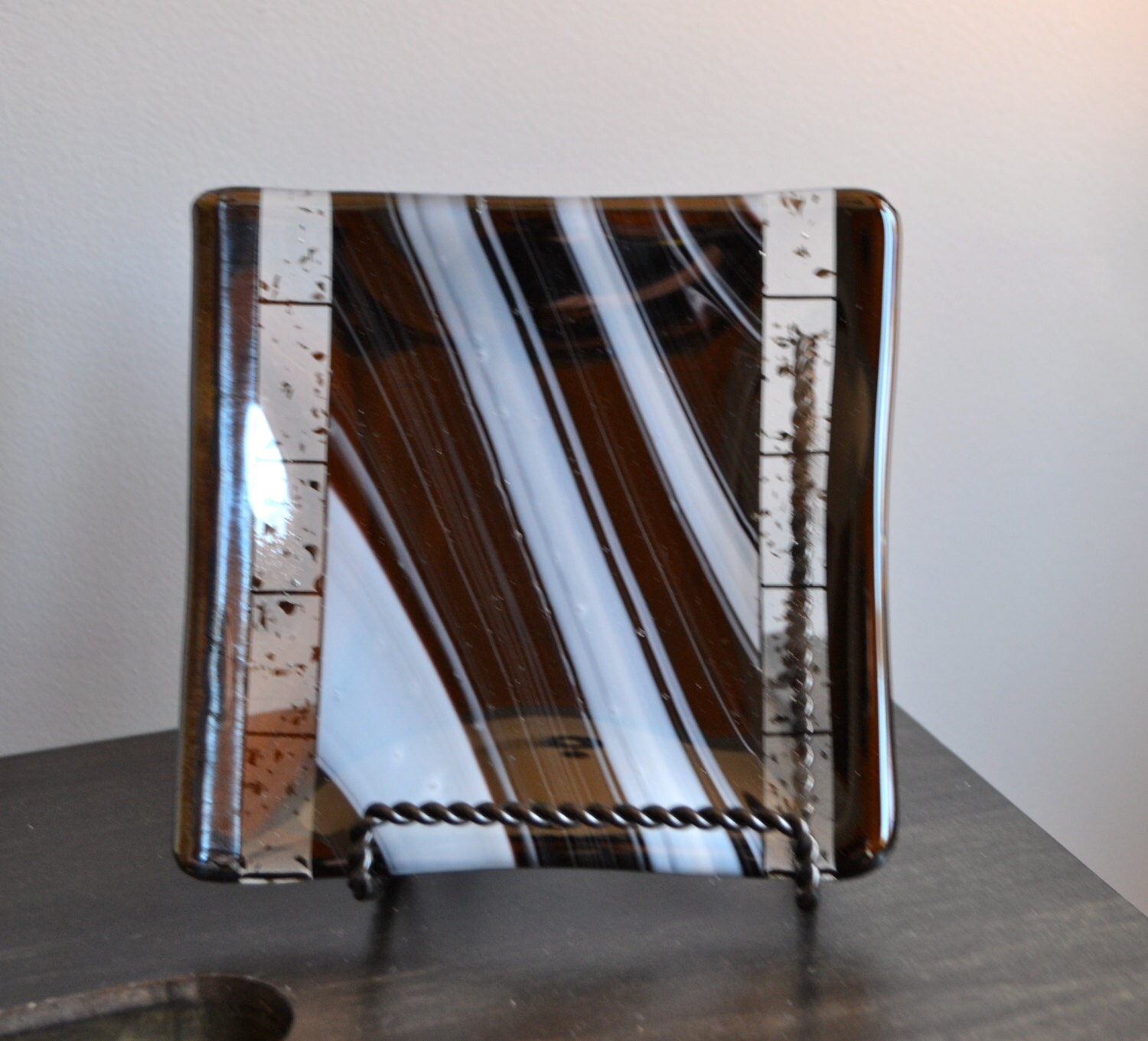 Black and White Fused Glass Plate