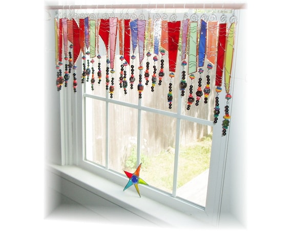 ... and Classy Stained Glass Window Treatment Kitchen Valance Curtain