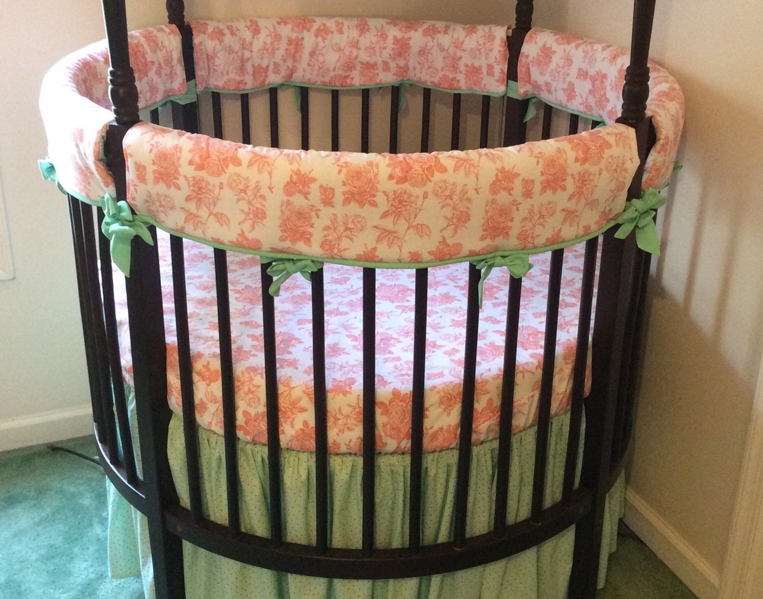 Shabby Chic Bumperless Round Crib Bedding by butterbeansboutique