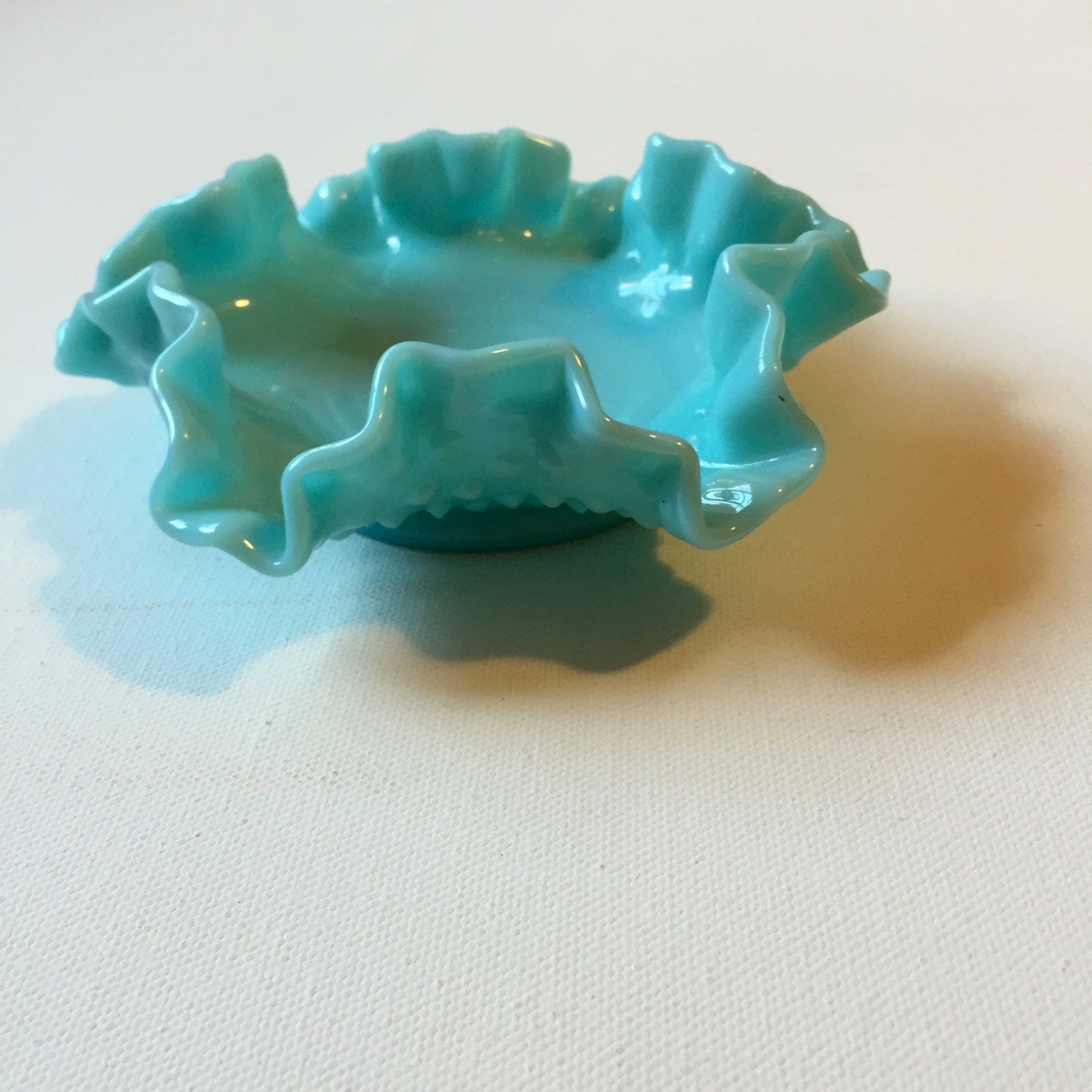 Aqua Fenton Hobnail Milk Glass Candy Dish by OliveOilVintage