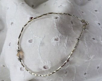 Ankle Bracelet/Anklet Sterling Silver, Sand Opal AB Swarovski Crystal Bicone Focal Bead, Sterling Silver Lobster Clasp 10" long
