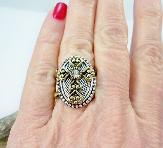 Cross Ring Stretch Ring Crystal Statement Ring Stretch by babbleon