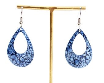 Blue Denim Earrings, Blue Earrings, Teardrop Earrings, Drop Earrings, Denim Earrings, Silver Earrings