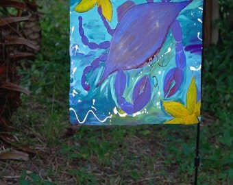 Islanld Blue Crab and Starfish yard flag from my art. Available in 2 sizes