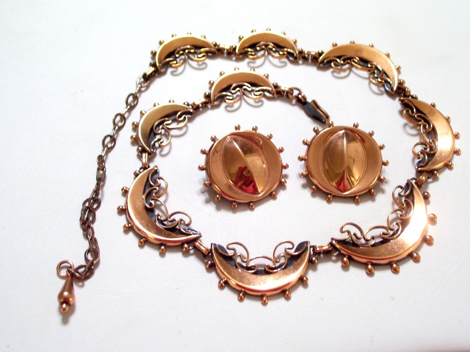 Renoir Necklace Earrings Set Vintage RENOIR Ornate Copper