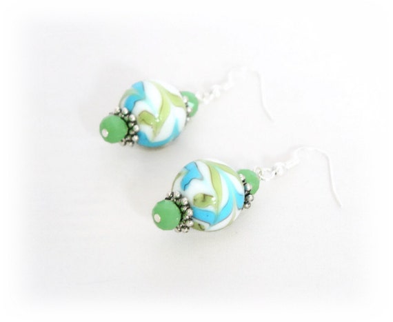 Turquoise & green beaded earrings handmade jewellery by Lottie Of London