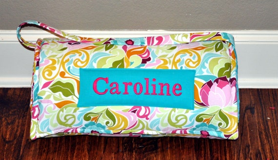 Nap Mat - Monogrammed Halle Rose Nap Mat with Teal Double-sided Minky or Minky Dot Blanket