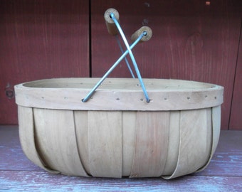 Vintage Primitive Split Wood Basket with Handles
