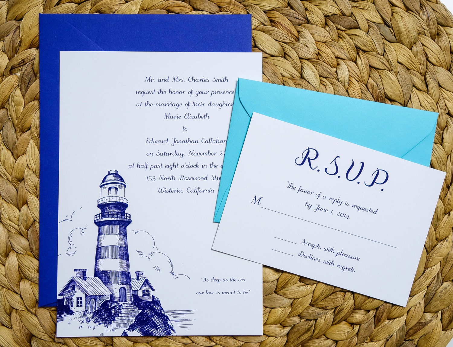 Lighthouse Wedding Invitation Blue And Teal By Weddingmonograms