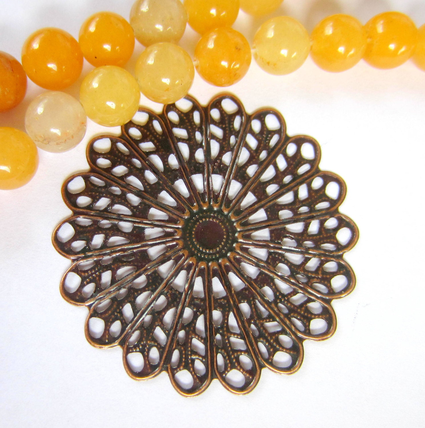 10 Filigree jewelry findings antique copper medallion