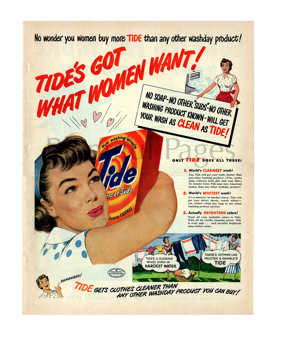 1950 Tide Detergent Vintage Ad 1950's Housewife Retro