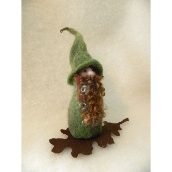 Mossy Colored Woodland Needle Felt Wool Gnome by all4fiberarts