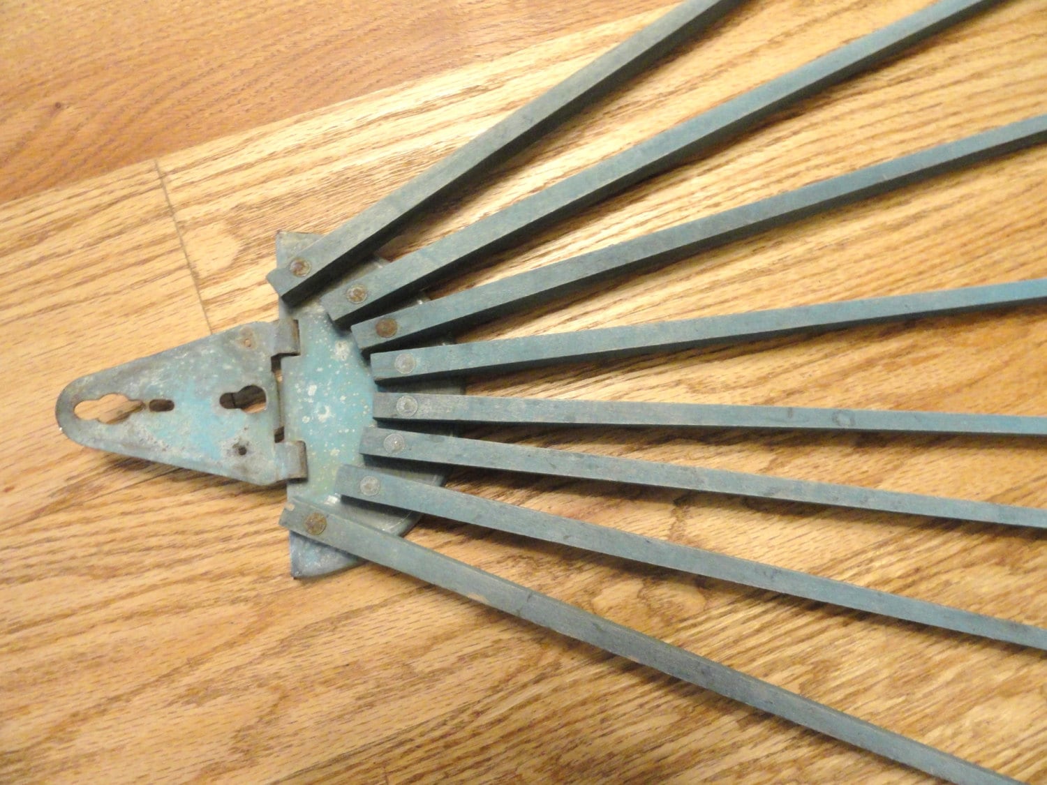 Vintage Swing Arm Towel Bar Rack Wooden Primitive Worn Blue