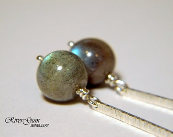 Labradorite Earrings, Long Sterling Silver Earrings, Handmade by RiverGum Jewellery