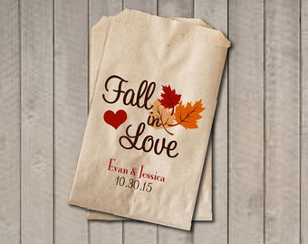 Wedding Favor Bags, Fall in Love Favor Bags, Personalized Wedding Candy Bags, Fall Wedding Candy Buffet Bags - Fall Colors