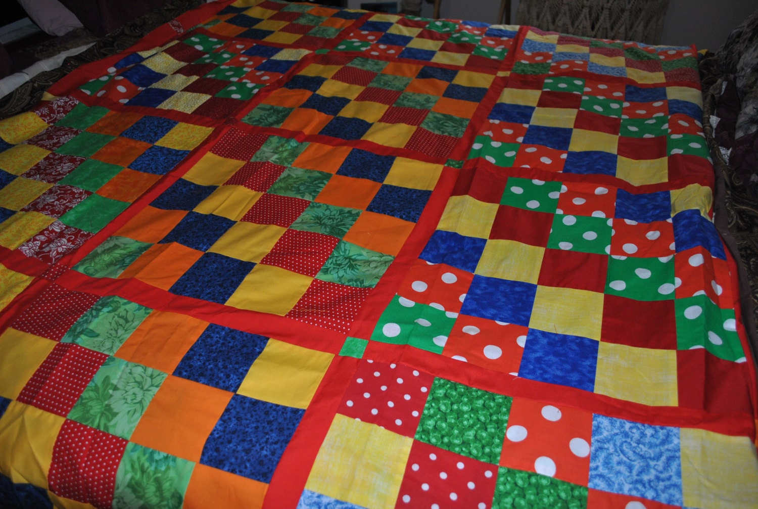 Primary Colors Quilt Top 72 x 90 Price Reduced