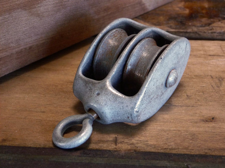 Vintage Mini PULLEY Zinc Plated Metal Miniature Double Pulley