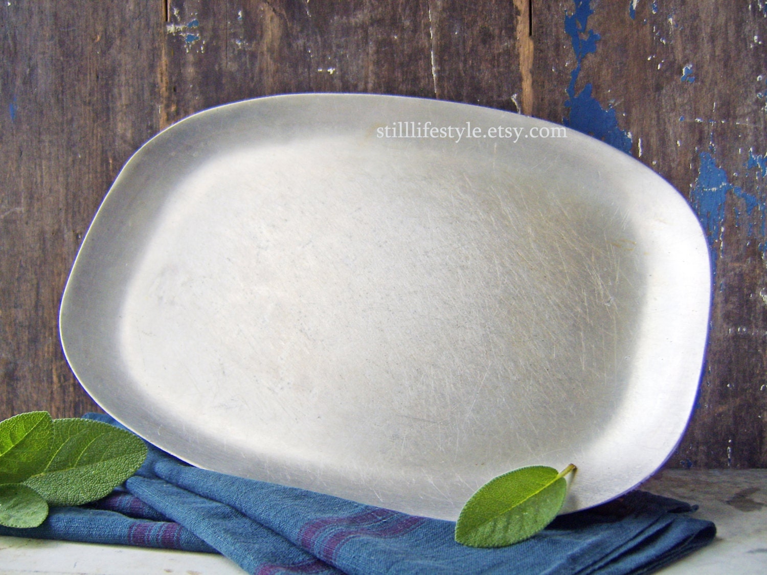 Vintage Metal Platter, Heavy Cast Serving Dish, Metallic Tray, Aged