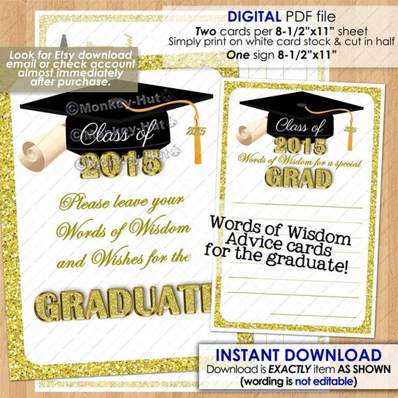 items similar to printable graduation advice cards words