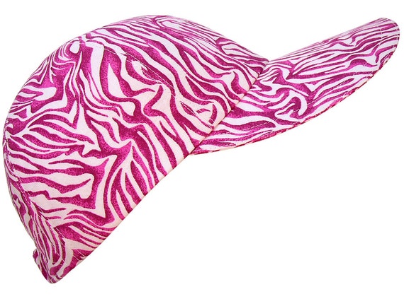 Zig Zag Zoo - Hot Pink & White Zebra Animal Skin Print Fuchsia Magenta Cool Ladies Baseball Cap Hat