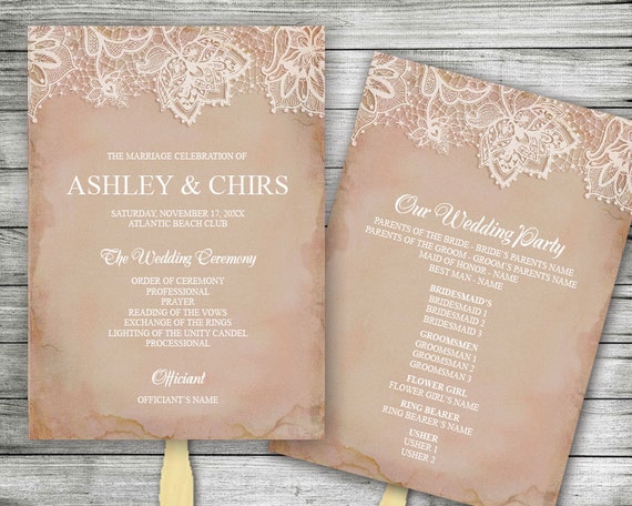 printable customized wedding program fan vintage shabby chic printable customized wedding program fan vintage shabby chic