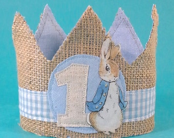 Shabby Chic Peter Rabbit birthday crown, first birthday crown, H302, birthday photo prop