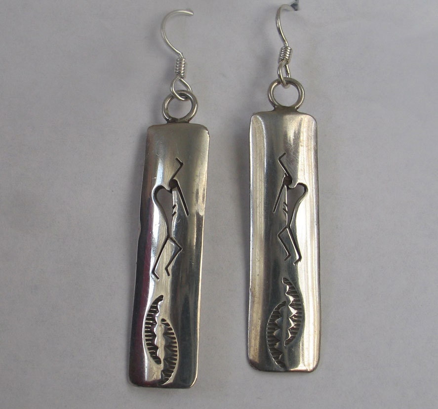 Vintage Kokopelli Flute Spirit Sterling Earrings Haute Juice