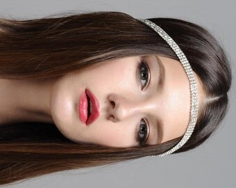 Boho Bridal Headband, Bridal Hairband, Bohemian Bridal Headpiece, BOHO Head Piece, Rhinestone Forehead Headband, Bridal Headpiece
