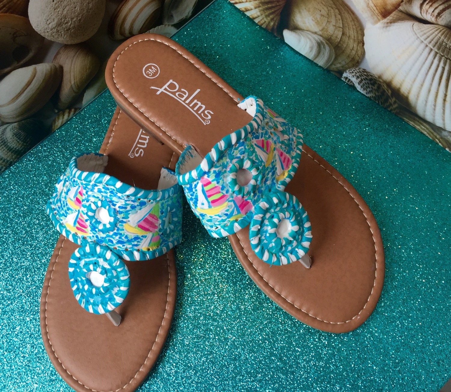 Little girls hand painted sandals in the style of Jack Rogers